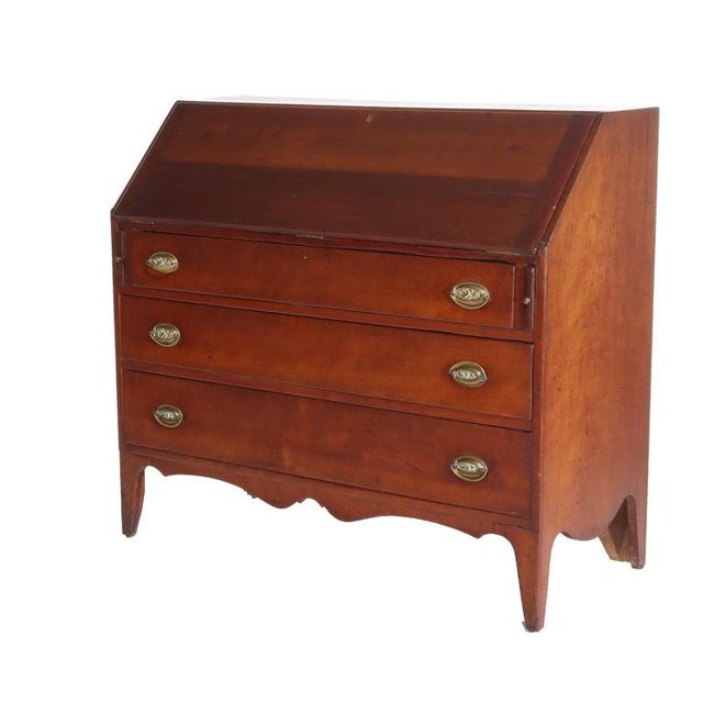 Hepplewhite Antique Federal Hepplewhite Mahogany Three Drawer Drop Front Desk C1820 For Sale - Image 3 of 6