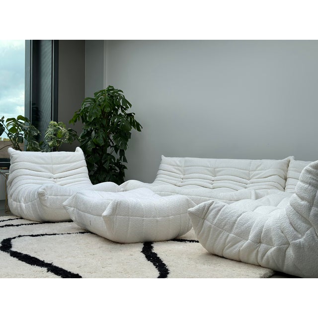 Textile Togo Sofa Set by Michel Ducaroy for Ligne Roset, 5 Piece in White Boucle, Set of 5 For Sale - Image 7 of 7