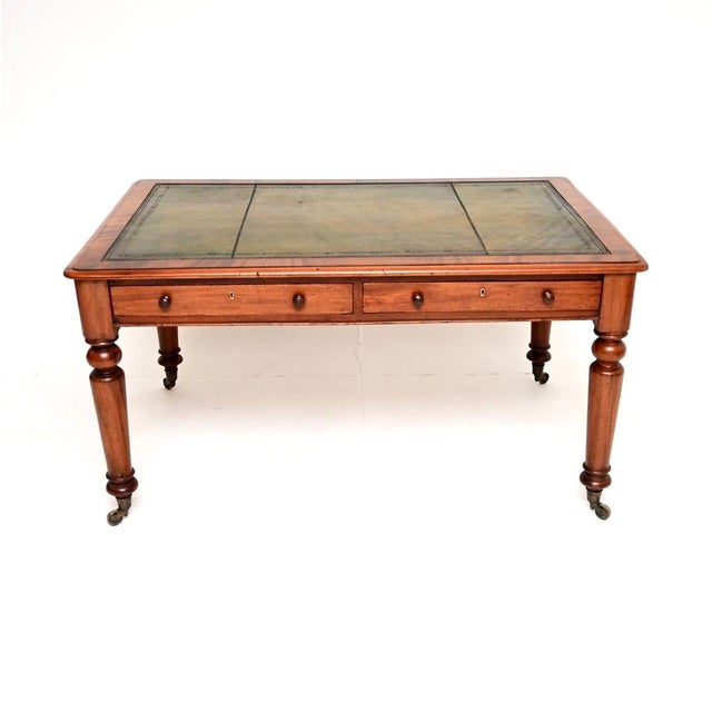 Antique Victorian Leather Top Partners Desk, 1830s For Sale - Image 3 of 11
