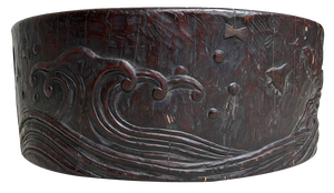 Large Antique Wood Carved Hibachi, 1890s