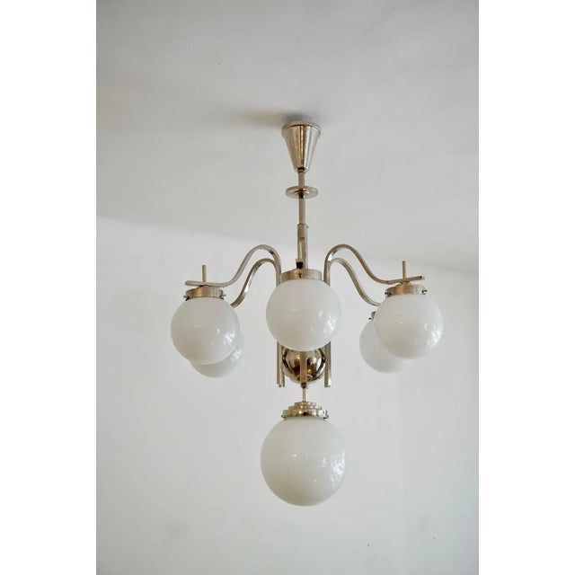 Art Deco Hungarian Chrome Glass Ceiling Lamp, 1930s For Sale - Image 11 of 12