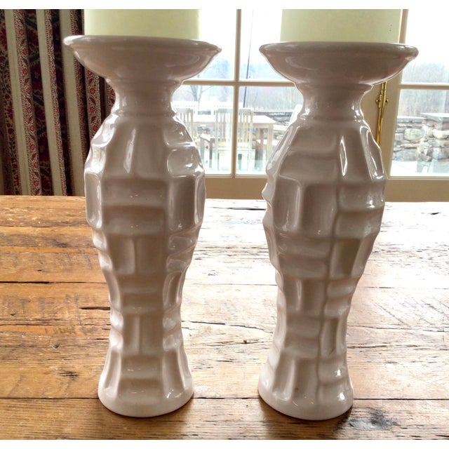 Vintage Pair of White Ceramic Candle Holders Chairish