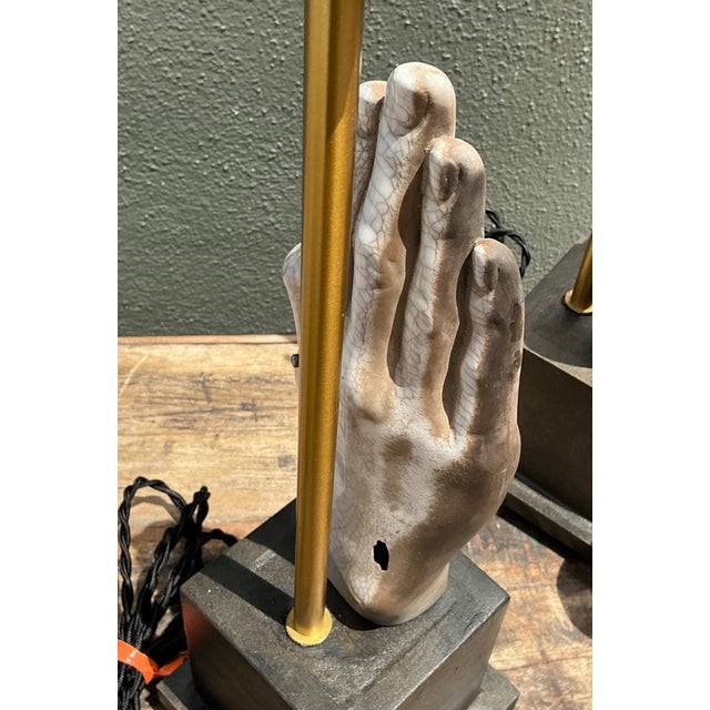 Vintage Ceramic Hand Sculpture Table Lamps - A Pair For Sale - Image 14 of 16