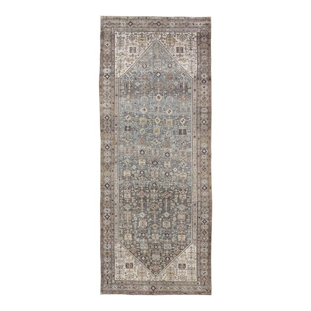Antique Persian Malayer Gallery Rug With Soft Blue Field Tribal Design 7'5"x18'0" For Sale