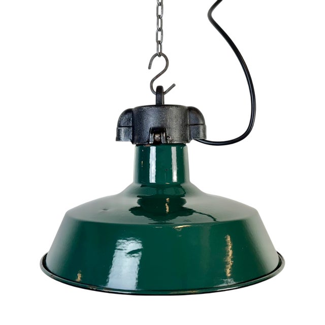 French Industrial Dark Green Enamel Factory Pendant Lamp, 1960s For Sale