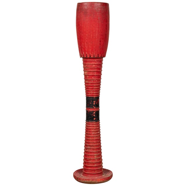 Antique Thai Freestanding Red Ceremonial Drum with Reeded Accents and Round Base For Sale - Image 11 of 11