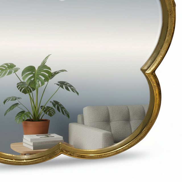 Mid-Century Modern Four Leaf Clover Shaped Gilt Iron Mirror For Sale - Image 3 of 6