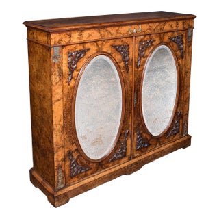 Antique Morning Room Book Cabinet, English Walnut Mirror Front Bookcase, Regency For Sale