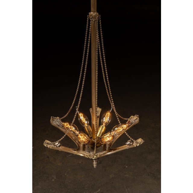 Art Nouveau Early 20th Century Pan-Style Chandelier With Draped Bead Chains For Sale - Image 3 of 8