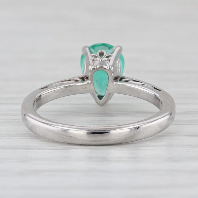 Modern 0.65ct Emerald Pear Solitaire Ring 14k White Gold Size 5 Engagement For Sale - Image 3 of 8