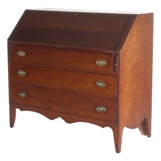 Antique Federal Hepplewhite Mahogany Three Drawer Drop Front Desk C1820 For Sale