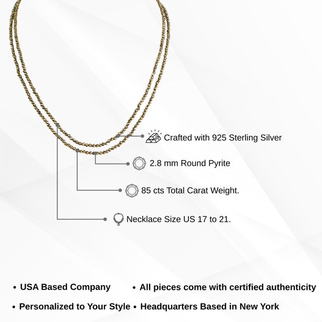 85 Ct Pyrite Beaded Double Strand Necklace With Silver Clasp 2.8mm Beads 22” Long For Sale - Image 11 of 15