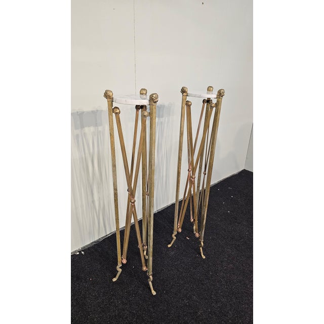 Traditional Empire Style Brass and Marble Pedestals, 1970s, Set of 2 For Sale - Image 3 of 12