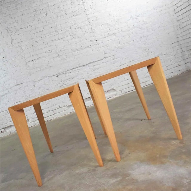 Mid Century Modern Side Tables or End Tables Blonde With Laminate Tops a Pair For Sale - Image 6 of 13