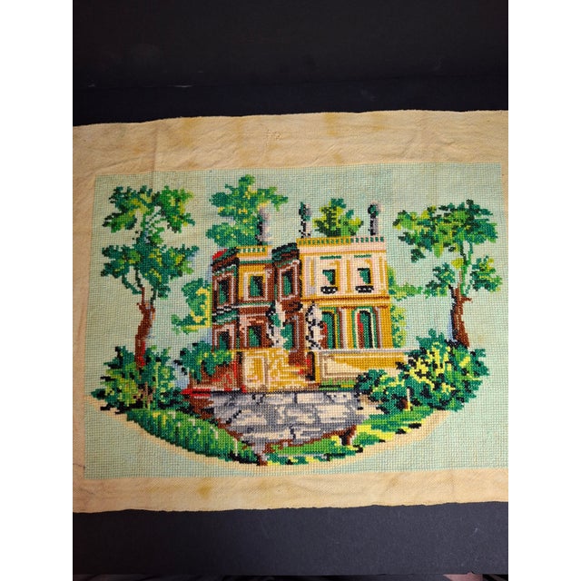 Vintage Mid Century Cross Stitch Needlepoint European Villa Estate Textile Art For Sale - Image 14 of 16
