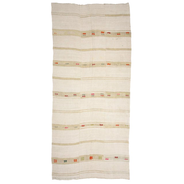 Mid 20th Century Vintage Striped Hemp Kilim Rug-6′3″ × 13′7″ For Sale