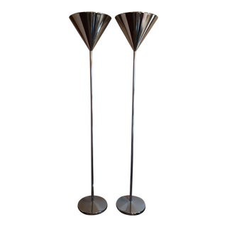 1970s Mutual Sunset Company, Italian,Reggiani Chrome Torchiere - a Pair For Sale