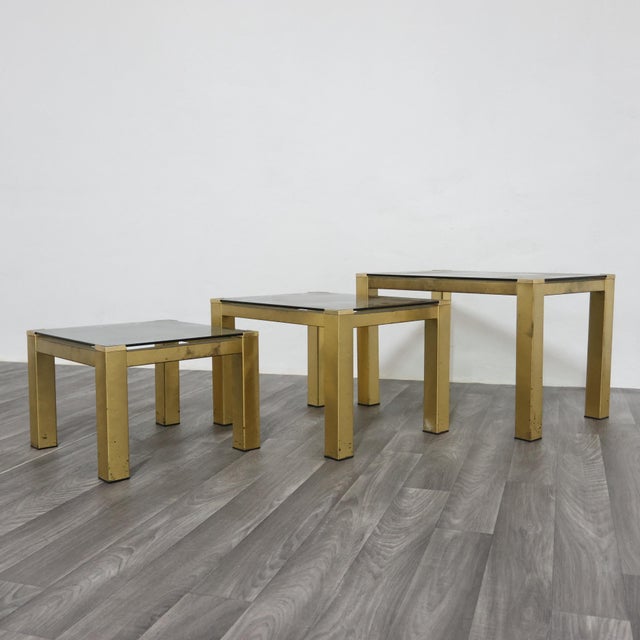 1970s Vintage Hollywood Regency Brass Coffee Tables, 1970s, Set of 3 For Sale - Image 5 of 12