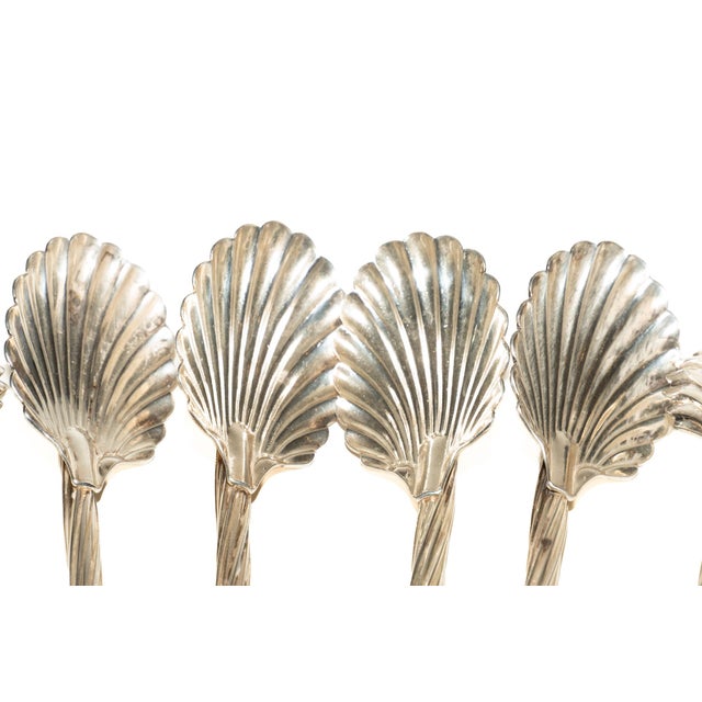 Vintage Sterling Silver Coastal Clam Shell Ice Tea Spoons, Set of 6, 1960's For Sale In Miami - Image 6 of 12