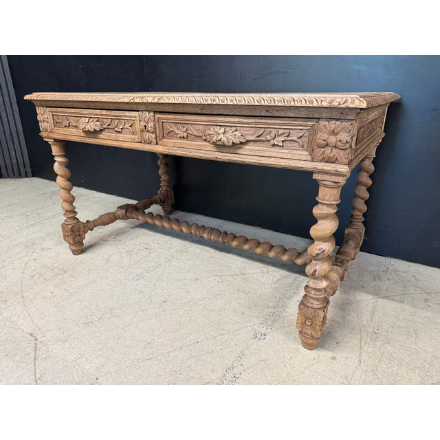 French Bleached Oak Writing Desk, 1860 For Sale - Image 12 of 16