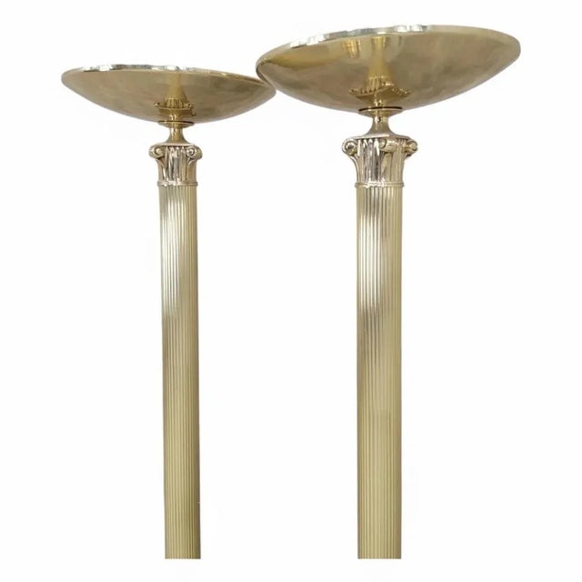 Mid 20th Century Vintage Art Deco Rembrandt Brass Corinthian Column Torchiere Floor Lamp - Pair For Sale - Image 5 of 10