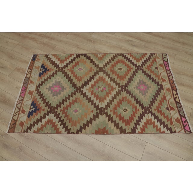 1970s Southwestern Brown Hand Knotted Kilim For Sale - Image 4 of 13