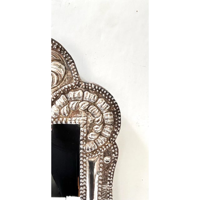 Antique Sterling Silver Repoussé Mirror – Large Ornate Peruvian Silver Wall Framed Mirror For Sale In Louisville - Image 6 of 12