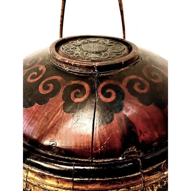 19th Century Chinese Hand Carved Wood & Bamboo Wedding & Offering Basket For Sale - Image 9 of 13