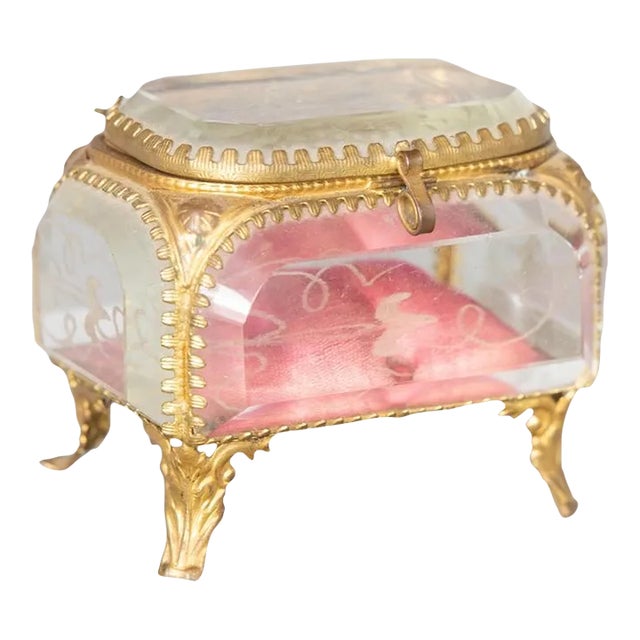 Antique 19th Century French Ormolu Beveled Glass Trinket Box For Sale