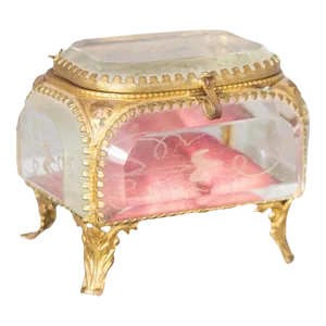 Antique 19th Century French Ormolu Beveled Glass Trinket Box