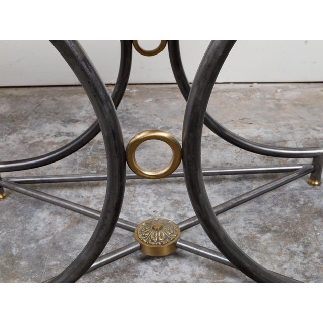Metal French Midcentury Steel and Bronze Console Table with White Veined Marble Top For Sale - Image 7 of 12