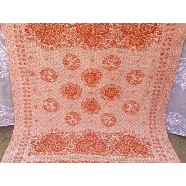 1970s Vintage Damask Floral Texture Home Accent Textile, Bedspread,/Throw Blanket For Sale - Image 5 of 8