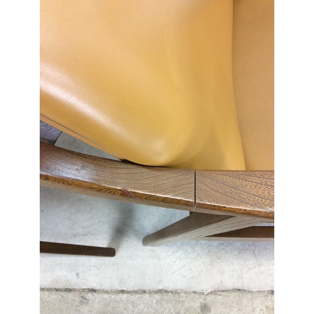 Pair of Mid Century Modern Green & Gold Vinyl Lounge Chairs With Walnut Frames For Sale - Image 10 of 12