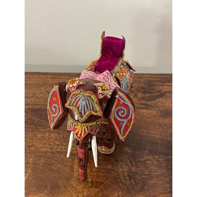 Hollywood Regency Vintage Indian Articulated Folk Art Elephant Toy, Hand Carved & Decorated For Sale - Image 3 of 7