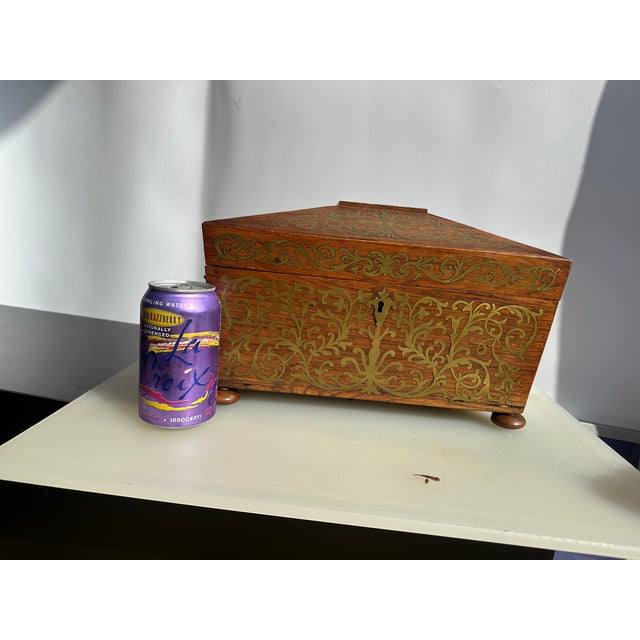 Chocolate Mid 19th Century Napoleon III Rosewood Tea Caddy With Brass Boule Detal For Sale - Image 8 of 12