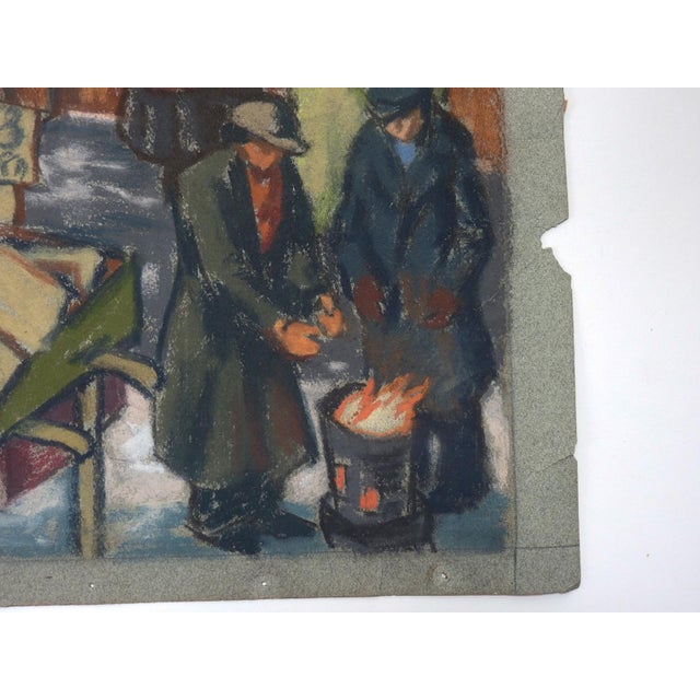 Mid 20th Century Winter Street Market Pastel Painting For Sale - Image 4 of 6