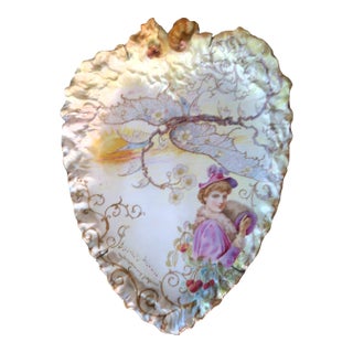 Extraordinary Large 19th Century Porcelain Heart Shaped Wall Hanging or Centerpiece, Hand-Painted - By G. W. Turner, Tunstall, England For Sale
