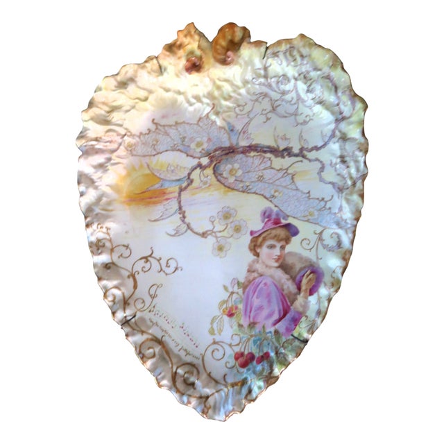 Extraordinary Large 19th Century Porcelain Heart Shaped Wall Hanging or Centerpiece, Hand-Painted - By G. W. Turner, Tunstall, England For Sale