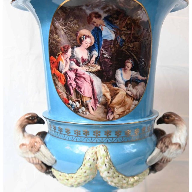 2000 - 2009 French Floral Porcelain Campana Urns in the style of Sevres, Set of 2 For Sale - Image 5 of 7