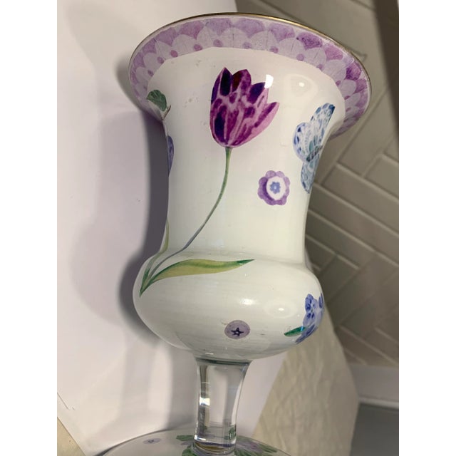 Vintage reverse painted glass urn vase. Delicately painted in hues of lavender and celadon grapes.