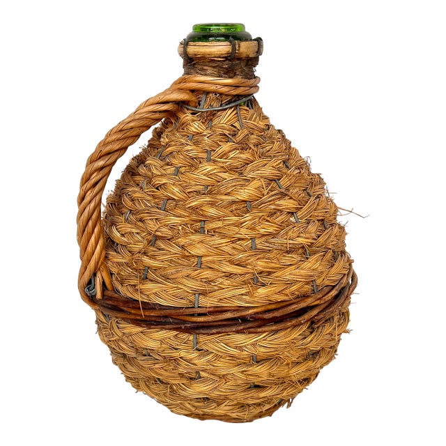 Vintage French Wrapped Demijohn Bottle For Sale