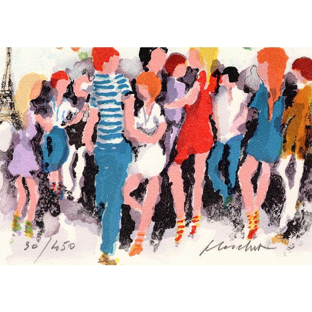 Abstract Urbain Huchet Fete a Paris (Party in Paris) Lithograph Signed Framed Coa For Sale - Image 3 of 3