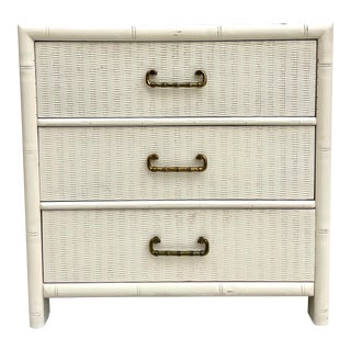 1960's White Faux Bamboo 3-Drawer Nightstand Chest of Drawers For Sale