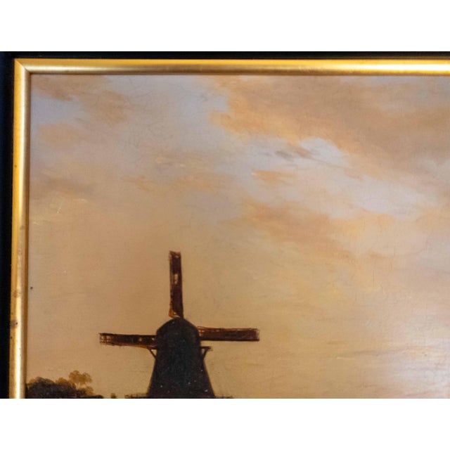 19th Century Dutch Luminist Old Master Style Oil Painting With Windmill For Sale - Image 9 of 18