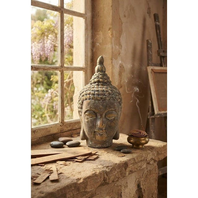 Bring a sense of calm, mindfulness, and timeless serenity to your space with this wonderful tabletop Buddha head...