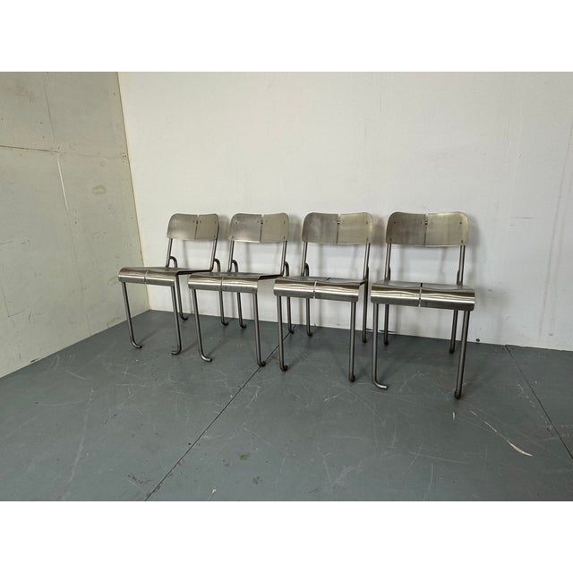 Silver Postmodern Architectural Stainless Steel Dining Chairs, 1980s, Set of 4 For Sale - Image 8 of 18