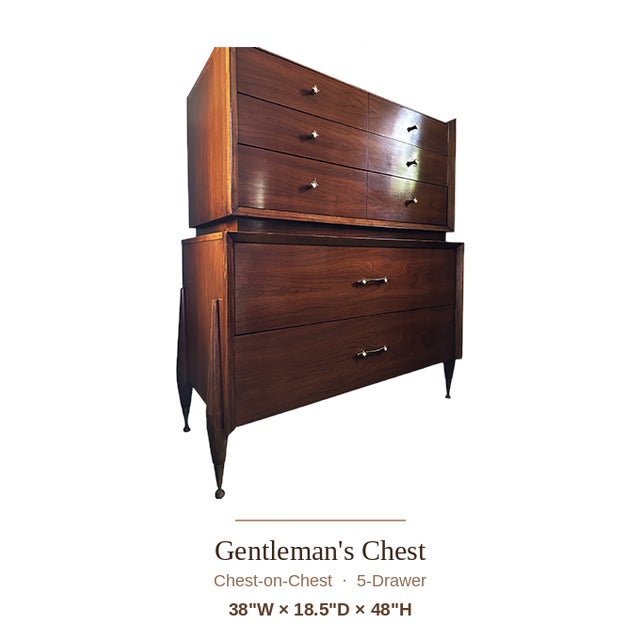 Kent Coffey Kent-Coffey "The Auburn" Complete Mid-Century Modern Walnut Bedroom Suite | One-Family Owner Since New For Sale - Image 4 of 16