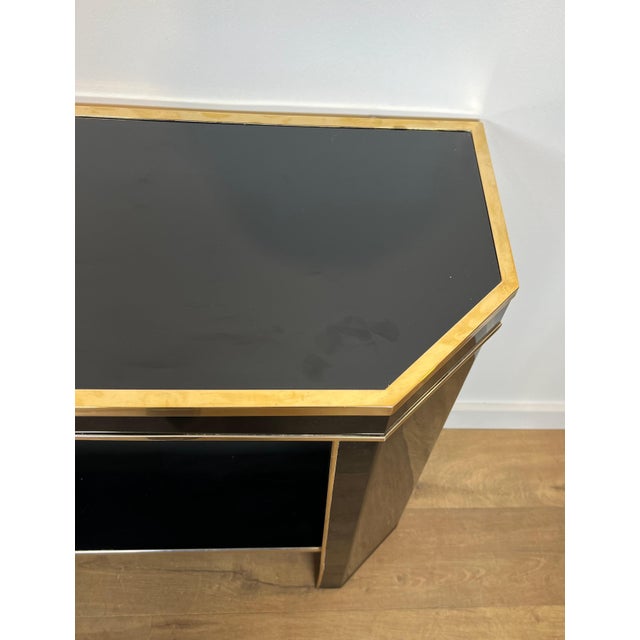 1970s Black and gold lacquered metal console signed by French designer Jean-Claude Mahey For Sale - Image 10 of 12