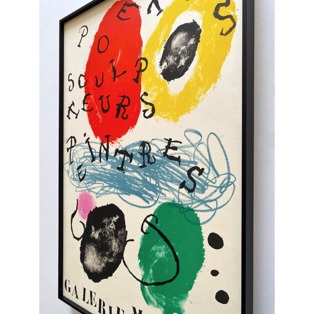 Joan Miro Vintage 1960 Mid Century Modernist Fine Art Lithograph Print " Poetes-Sculpteurs-Peintres " Framed Paris Exhibition Poster For Sale - Image 15 of 18