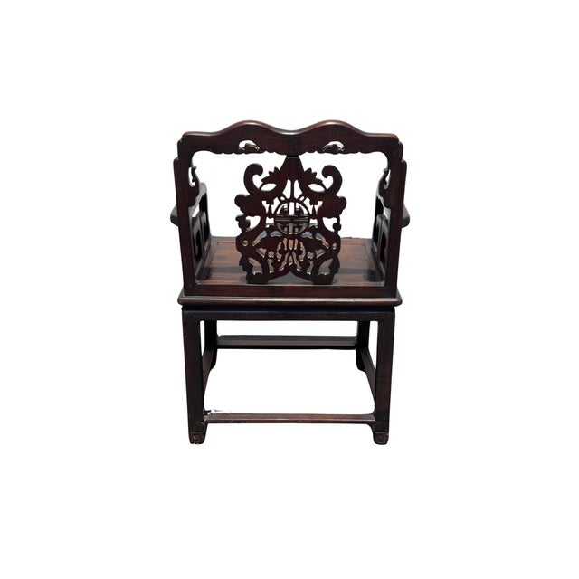 Antique Chinese Carved Hardwood Armchair With Shou Longevity Splat For Sale - Image 4 of 8